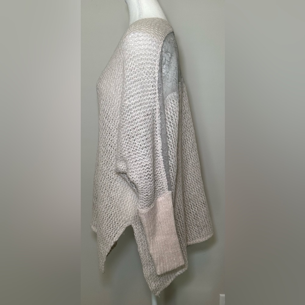 Free People Peek-A-Boo cardigan sweater wool alpaca blend lace loose-knit open M - Picture 2 of 12